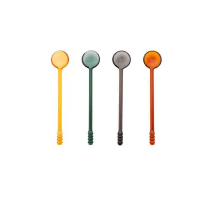 POINT-VIRGULE - Koffie & Thee - Glazen lepels 15cm diverse kleuren 4-dlg
