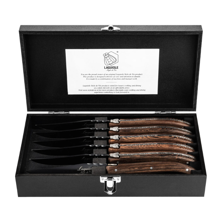 STYLE DE VIE - Laguiole Luxury Line - Steakvork s/6 in kistje Wenge