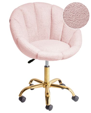 Chaise de bureau ANNABELLE Bouclé Rose pastel