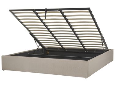 Ottoman Bed without Headboard Fabric DINAN 180 x 200 cm (EU Super King) Light Brown