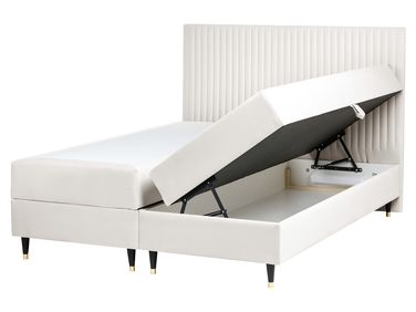 Boxspring met opbergruimte Fluweel DAME 160 x 200 cm Gebroken wit