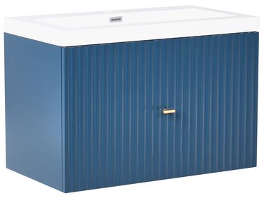 Wandgemonteerd meubel met wastafel met gouden handvat LAGO Donkerblauw