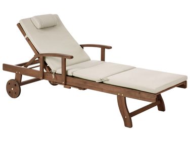 Sun Lounger with Cushion AMANTEA PREMIUM Reclining Acacia Wood Taupe