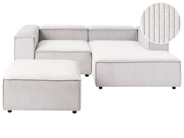 Canapé d'angle modulable 3 places ARDAL Velours côtelé Blanc cassé avec ottoman Côté gauche