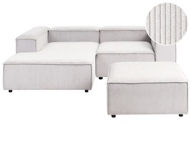 Canapé d'angle modulable 3 places ARDAL Velours côtelé Blanc cassé avec ottoman Côté droit