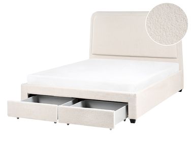 Bed with Storage Drawers Boucle SARDENT 140 x 200 cm (EU Double) Off-White