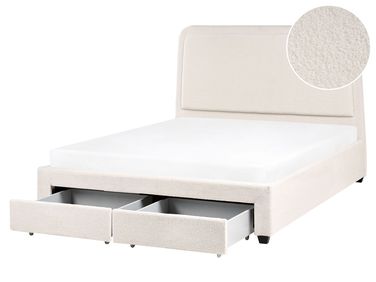 Bed met opbergladen Bouclé SARDENT 160 x 200 cm Gebroken wit