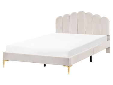 Bed Fluweel SAUVIAN 160 x 200 cm Gebroken wit