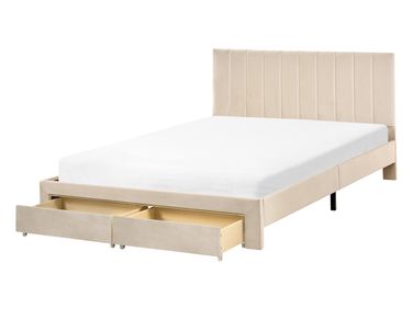 Bed met opbergladen Fluweel LONZAC 140 x 200 cm Beige