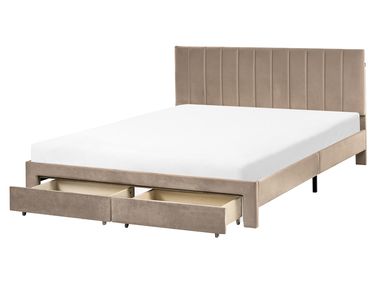 Bed met opbergladen Fluweel LONZAC 160 x 200 cm Taupe