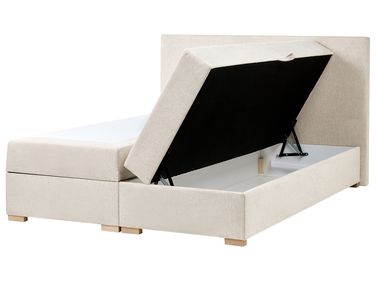 Boxspring met opbergruimte Stof MAJOR 160 x 200 cm Lichtbeige
