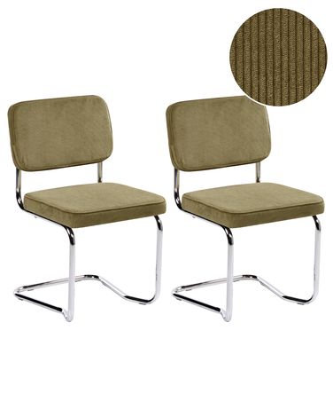 Set van 2 eetkamerstoelen IRWIN Corduroy Olijfgroen