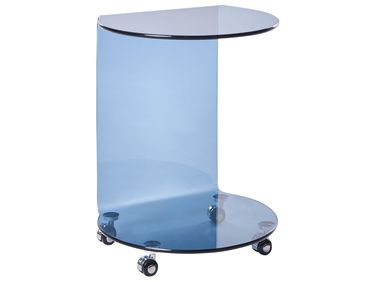 Bijzettafel MINTO Veiligheidsglas Blauw met wielen
