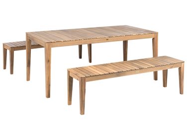 Salle à manger de jardin avec bancs 6 places CHIOGGIA Bois d'acacia certifié Marron clair
