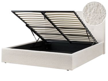 Bed met opbergruimte Bouclé LORIENT 160 x 200 cm Gebroken wit