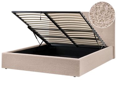 Bed met opbergruimte Bouclé LORIENT 160 x 200 cm Beige