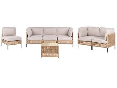Ensemble de salon de jardin avec table 6 places OMEGANA Polyrotin Beige clair