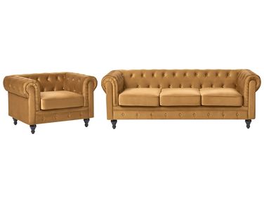 Ensemble de salon 4 places CHESTERFIELD Velours Doré