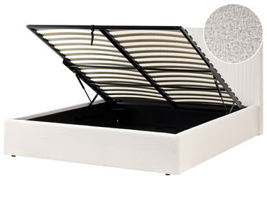 Bed met opbergruimte Bouclé VION 160 x 200 cm Gebroken wit