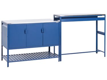 2 Piece Outdoor Kitchen Set with Bar Table MAENZA Metal Blue