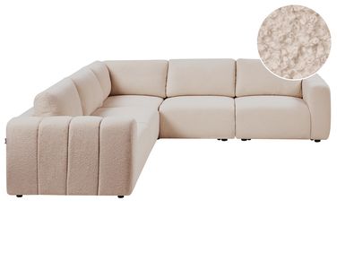 Canapé d'angle modulable 5 places KIVVIK Bouclé Beige Côté droit