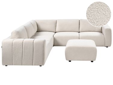 Canapé d'angle modulable 5 places KIVVIK Bouclé Blanc cassé avec ottoman Côté droit
