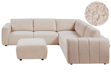 Canapé d'angle modulable 5 places KIVVIK Bouclé Beige avec ottoman Côté gauche