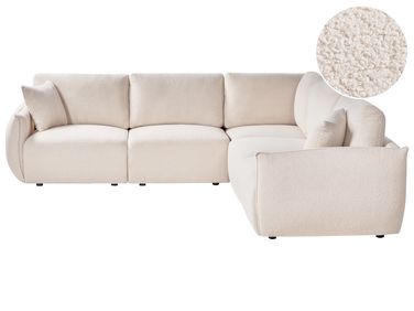 Canapé d'angle modulable 5 places MESNALI Bouclé Blanc cassé Côté gauche