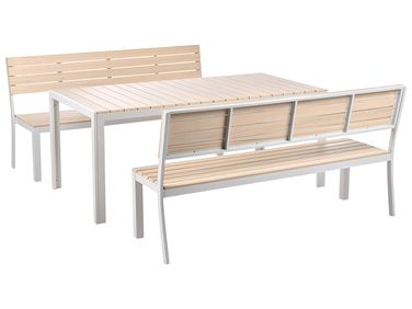 Salle à manger de jardin avec bancs 6 places COMO Beige