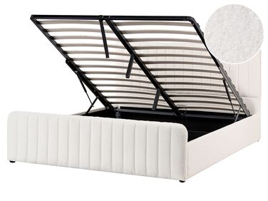 Ottoman Bed Boucle LUNAN 160 x 200 cm (EU King Size) White