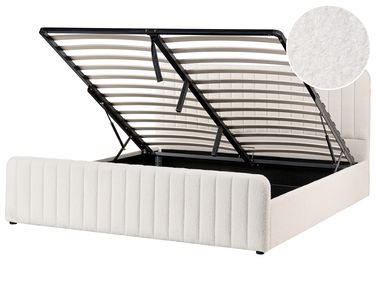 Bed met opbergruimte Bouclé LUNAN 180 x 200 cm Wit