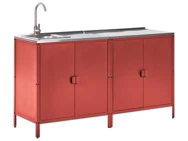 2 Piece Outdoor Kitchen Set with Sink VILAMA Metal Red