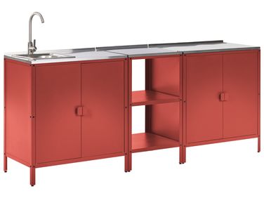 3 Piece Outdoor Kitchen Set with Sink VILAMA Metal Red