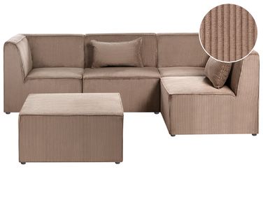 Canapé d'angle modulable 4 places LEMVIG Velours côtelé Beige sable avec ottoman Côté gauche