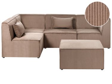 Canapé d'angle modulable 4 places LEMVIG Velours côtelé Beige sable avec ottoman Côté droit
