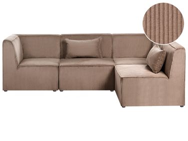 Canapé d'angle modulable 4 places LEMVIG Velours côtelé Beige sable Côté gauche