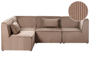 Canapé d'angle modulable 4 places LEMVIG Velours côtelé Beige sable Côté droit