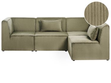 Canapé d'angle modulable 4 places LEMVIG Velours côtelé Vert Côté gauche