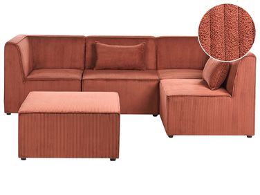 Canapé d'angle modulable 4 places LEMVIG Velours côtelé Marron doré avec ottoman Côté gauche