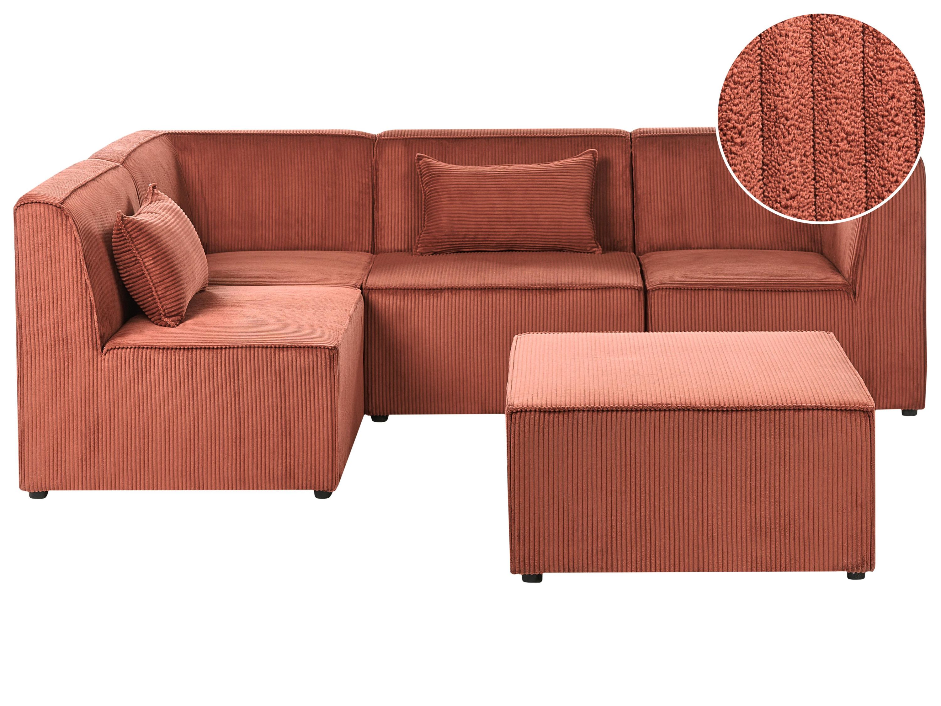 Canapé d'angle modulable 4 places LEMVIG Velours côtelé Marron doré avec ottoman Côté droit