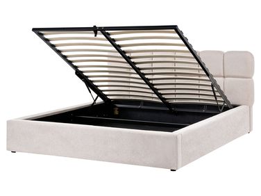 Bed met opbergruimte Stof BASTON 160 x 200 cm Lichtbeige
