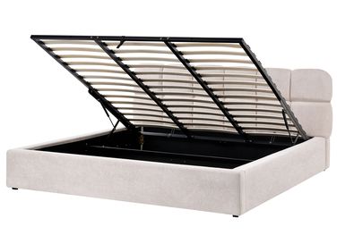 Bed met opbergruimte Stof BASTON 180 x 200 cm Lichtbeige
