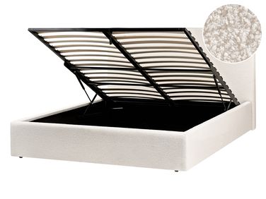 Bed met opbergruimte Bouclé BRENON 140 x 200 cm Gebroken wit
