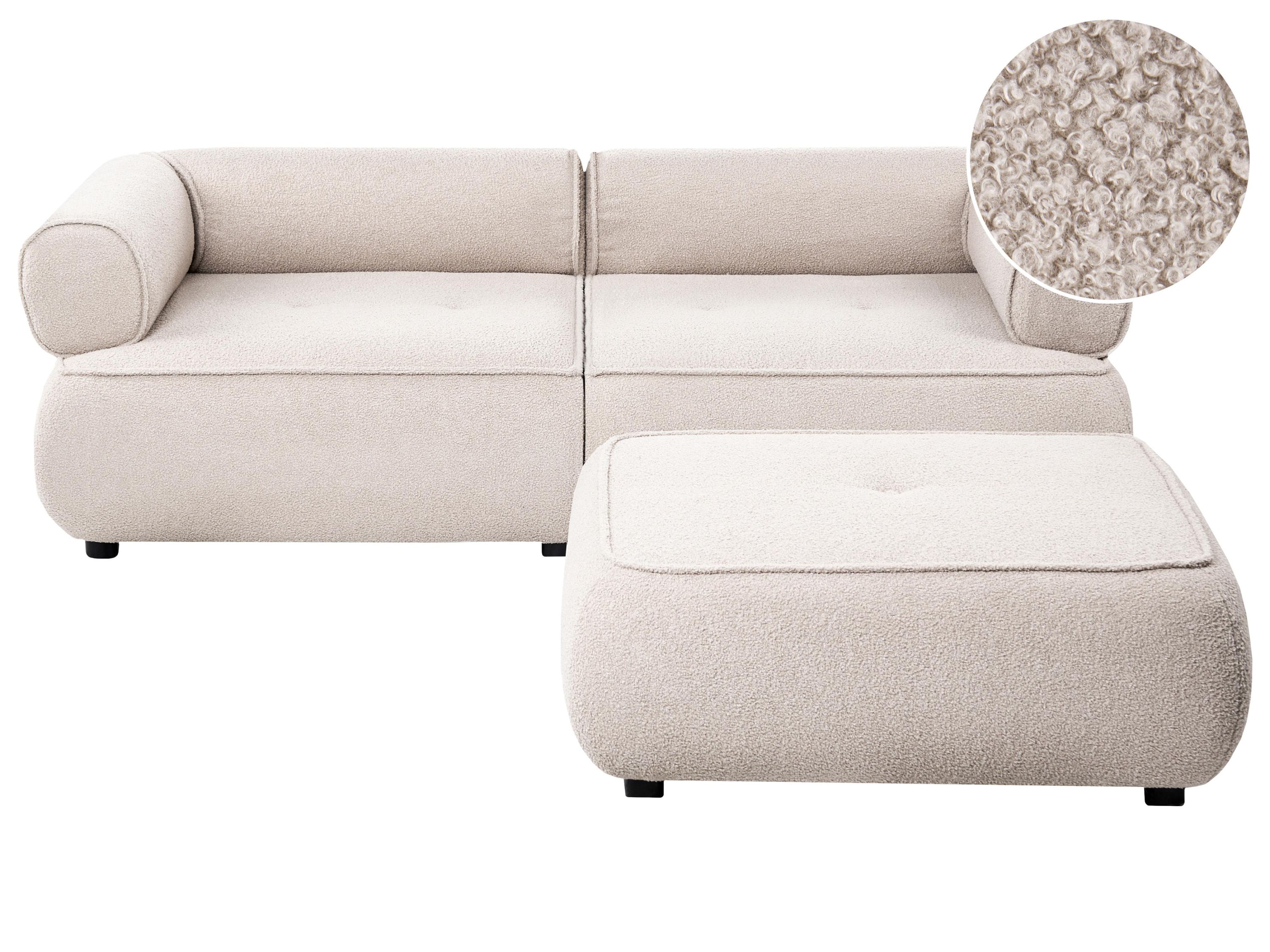 Canapé 3 places SALLA Bouclé Beige avec ottoman