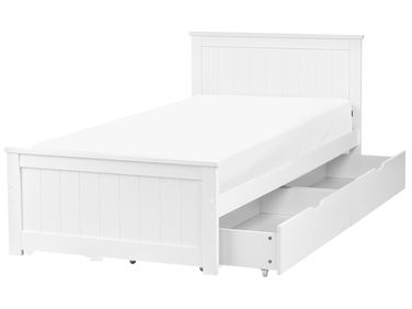 Bed met 2 lades Dennenhout SABRAN 90 x 200 cm Wit