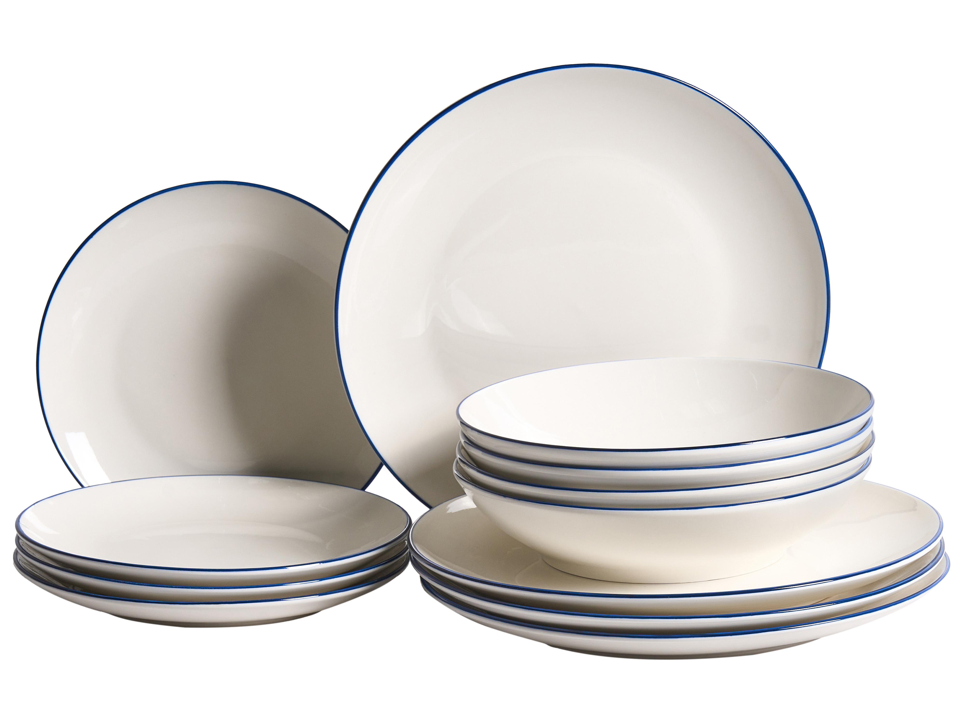 12-delige serviesset CUMIN Porselein Gebroken wit/blauw