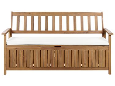 Banc avec coussin d'assise SOVANA 160 cm Acacia Blanc cassé