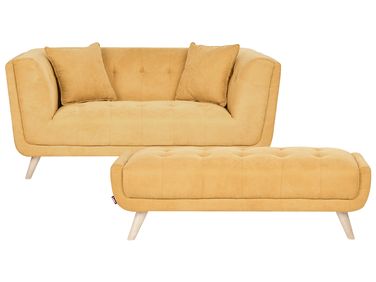Canapé 2 places HABO Tissu Moutarde avec ottoman