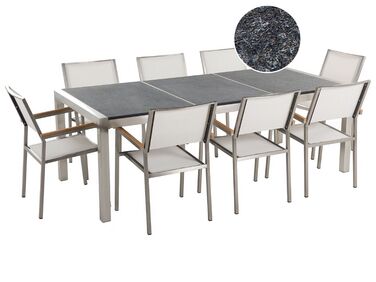 Garden Dining Set 8 Seater GROSSETO Triple Plate Granite Flamed Black/ White