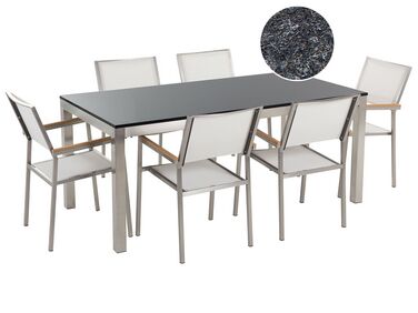 Garden Dining Set 6 Seater GROSSETO Granite Flamed Black/ White